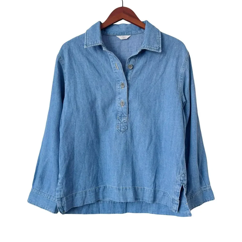 Faherty Linen Denim Oceanview Blouse Sz S - Picture 3 of 9
